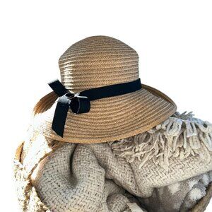 Annabel Ingall Australia Squishable Packable straw hat black silk ribbon…